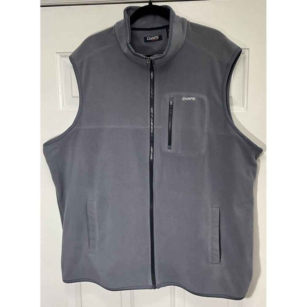 Chaps Big & Tall Sport Fleece Vest Gray Full Zip Outdoor Layer Pockets Men's 2XB
